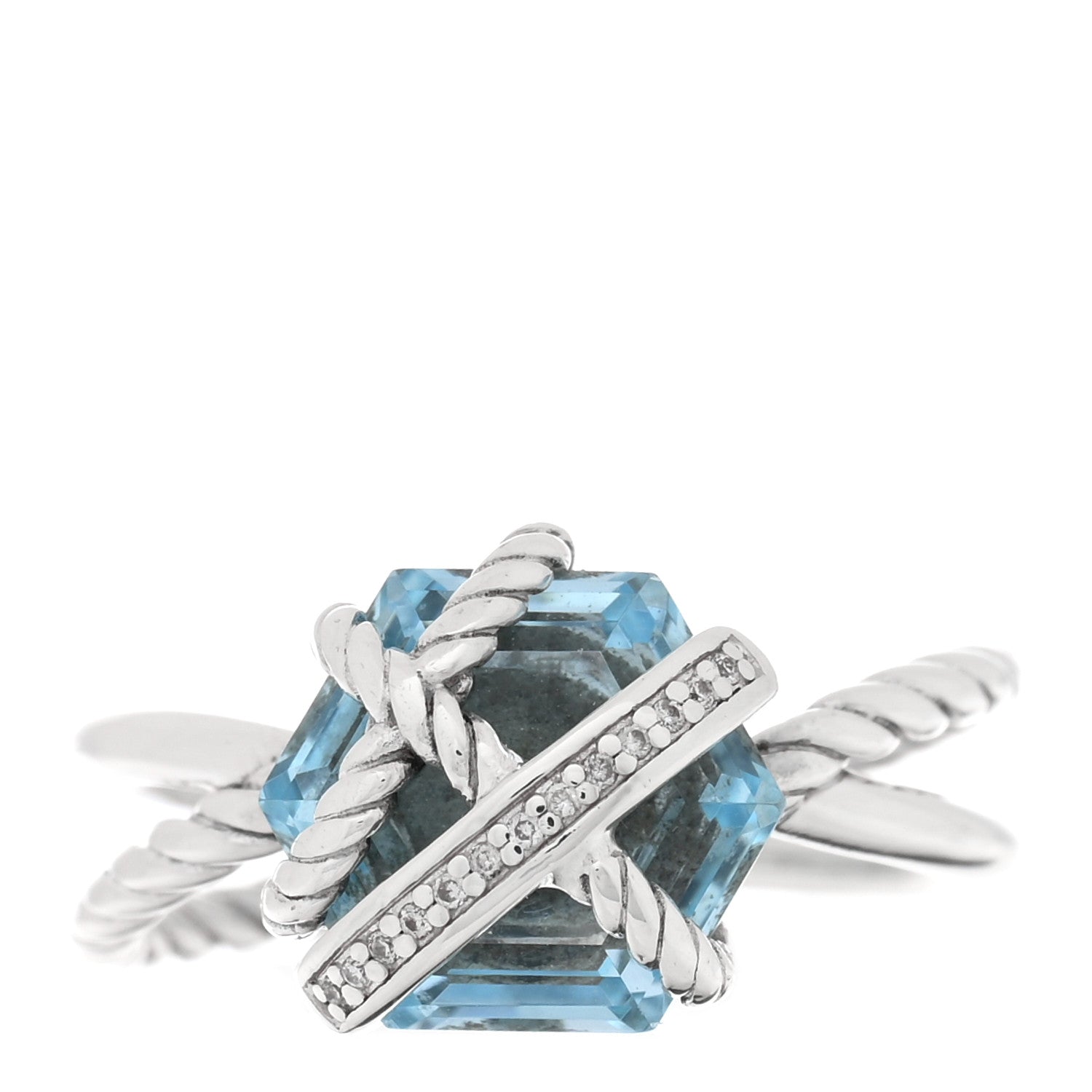 David Yurman Sterling Silver Diamond Blue Topaz 10mm Cable Wrap Ring 54 6.75 1 of 4