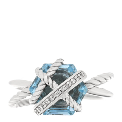 David Yurman Sterling Silver Diamond Blue Topaz 10mm Cable Wrap Ring 54 6.75 1 of 4