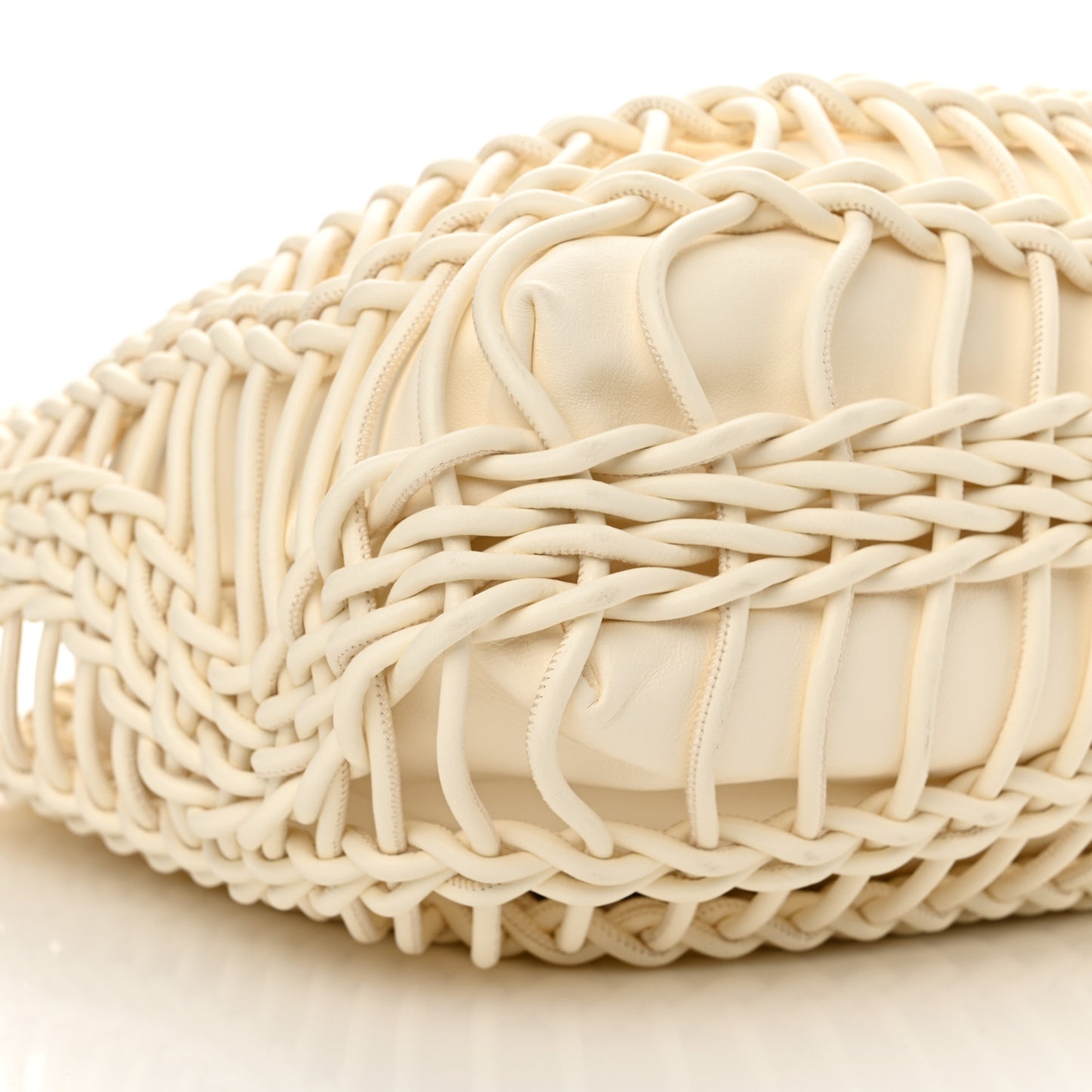 Lambskin Vlogo Macrame Tote Ivory