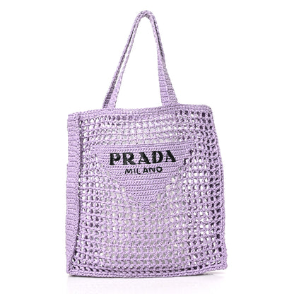 Prada Yarn Raffia Effect Crochet Logo Embroidered Tote Bag Lilium 1 of 6