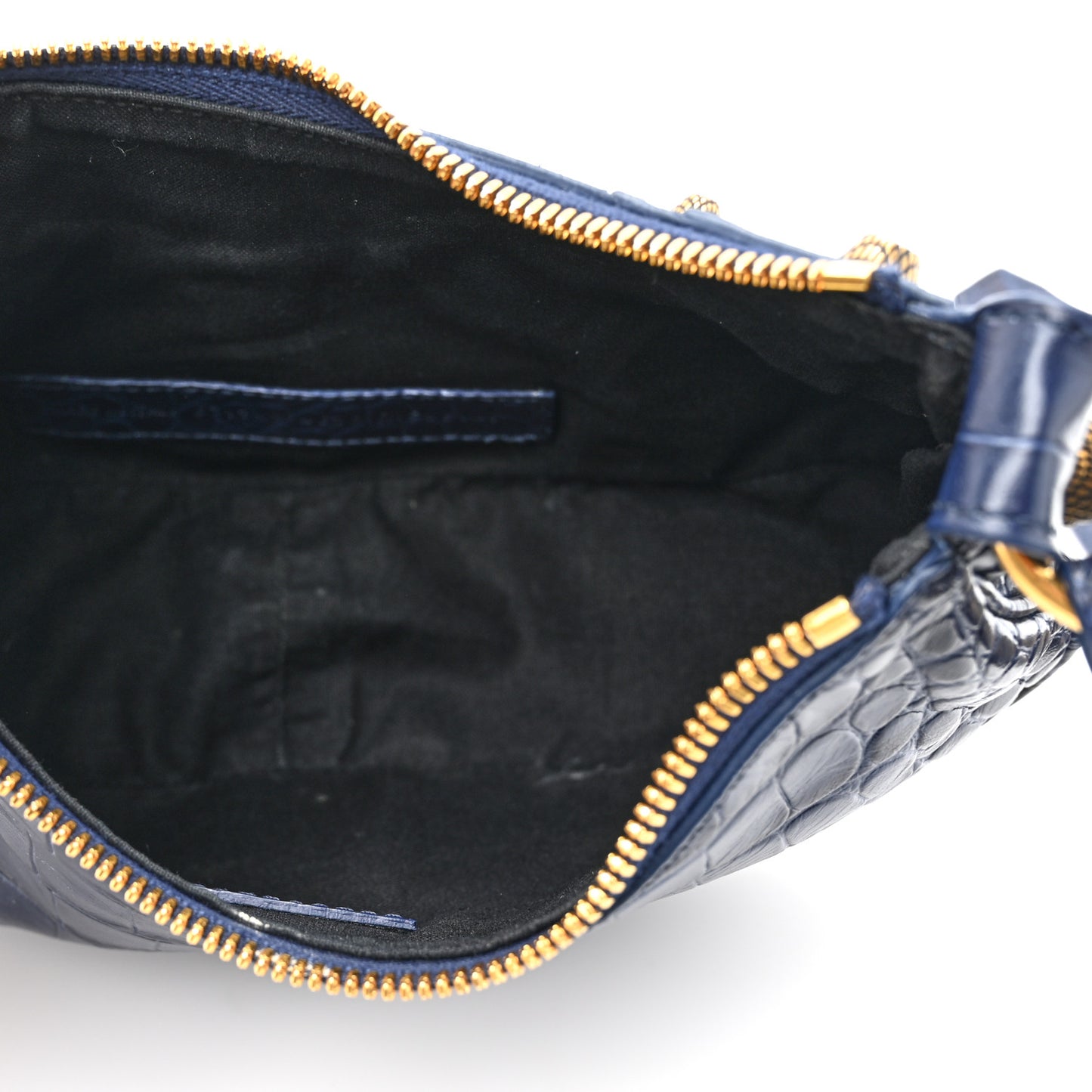 Extra Supple Calfskin Crocodile Embossed Le Cagole Shoulder Bag XS Indigo