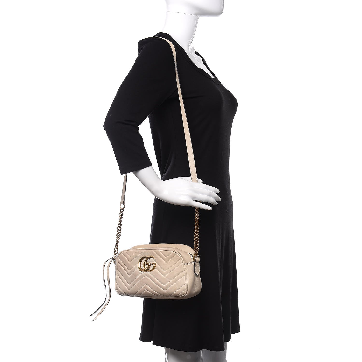Gucci Calfskin Matelasse Small GG Marmont Chain Shoulder Bag White 2 of 11