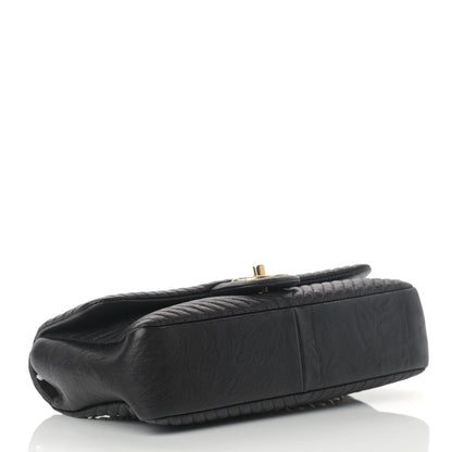 Chanel Wrinkled Lambskin Chevron Quilted Medium Surpique Flap Black 4 of 12