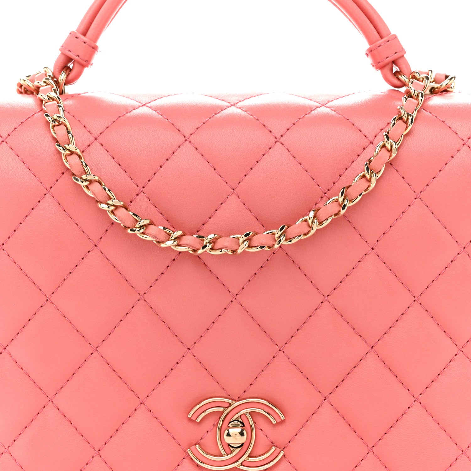Chanel Lambskin Quilted Small Handle Tied Top Handle Flap Pink 9 of 16