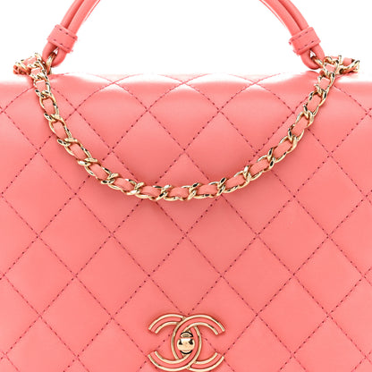 Chanel Lambskin Quilted Small Handle Tied Top Handle Flap Pink 9 of 16