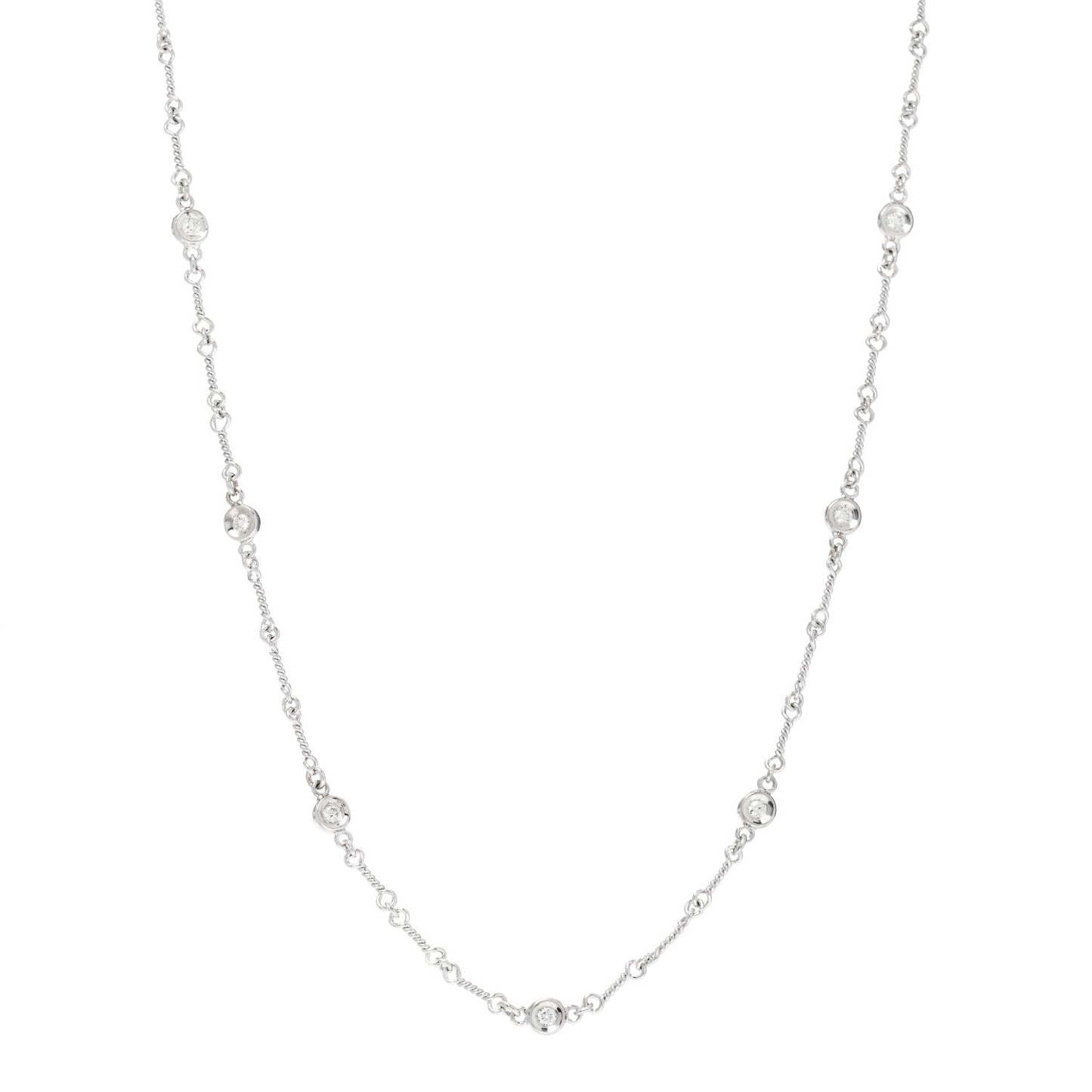 18K White Gold Diamond Dog Bone Chain Necklace