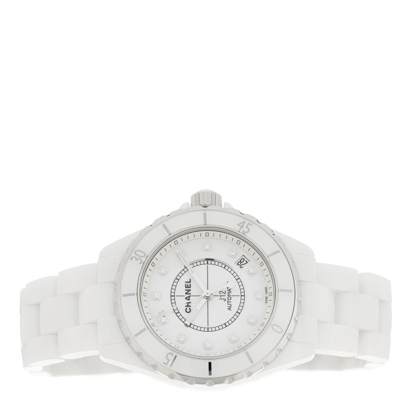 Stainless Steel Ceramic Diamond 38mm J12 Automatic Watch White