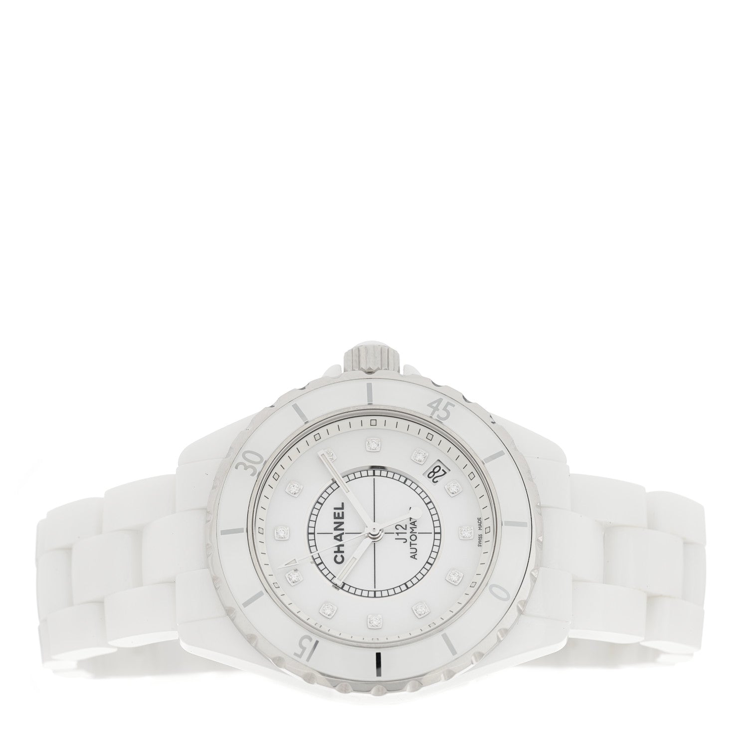Chanel Stainless Steel Ceramic Diamond 38mm J12 Automatic Watch White 2 of 5