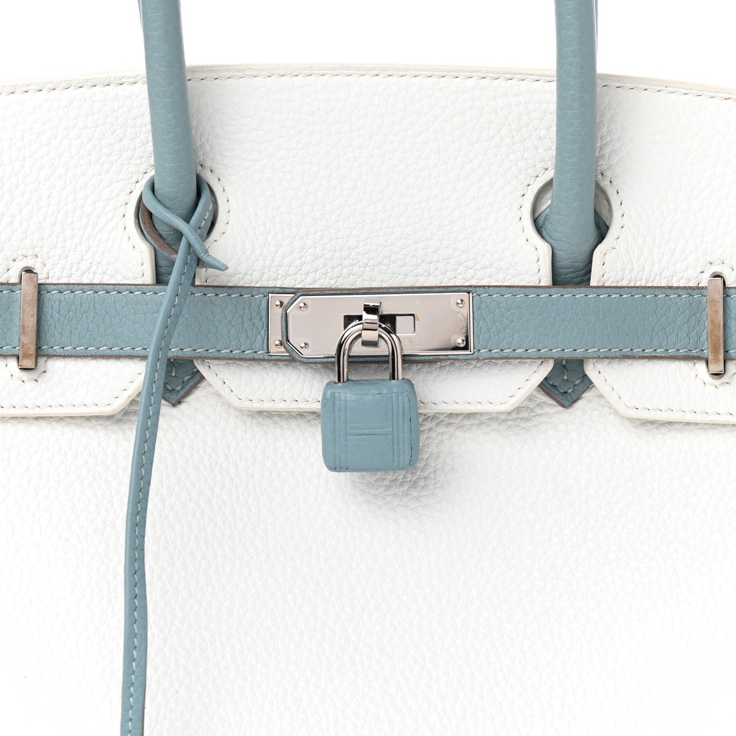 Hermes Togo Bi-Color Horseshoe Birkin 30 White Ciel 8 of 13