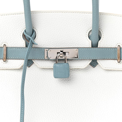 Hermes Togo Bi-Color Horseshoe Birkin 30 White Ciel 8 of 13