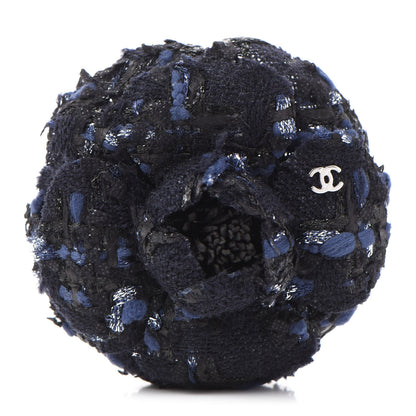 Chanel Tweed Camellia Pin Brooch Navy Blue 1 of 4
