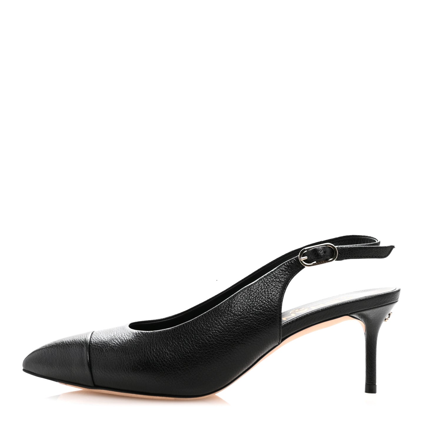 Goatskin Cap Toe CC Slingback Pumps 37 Black