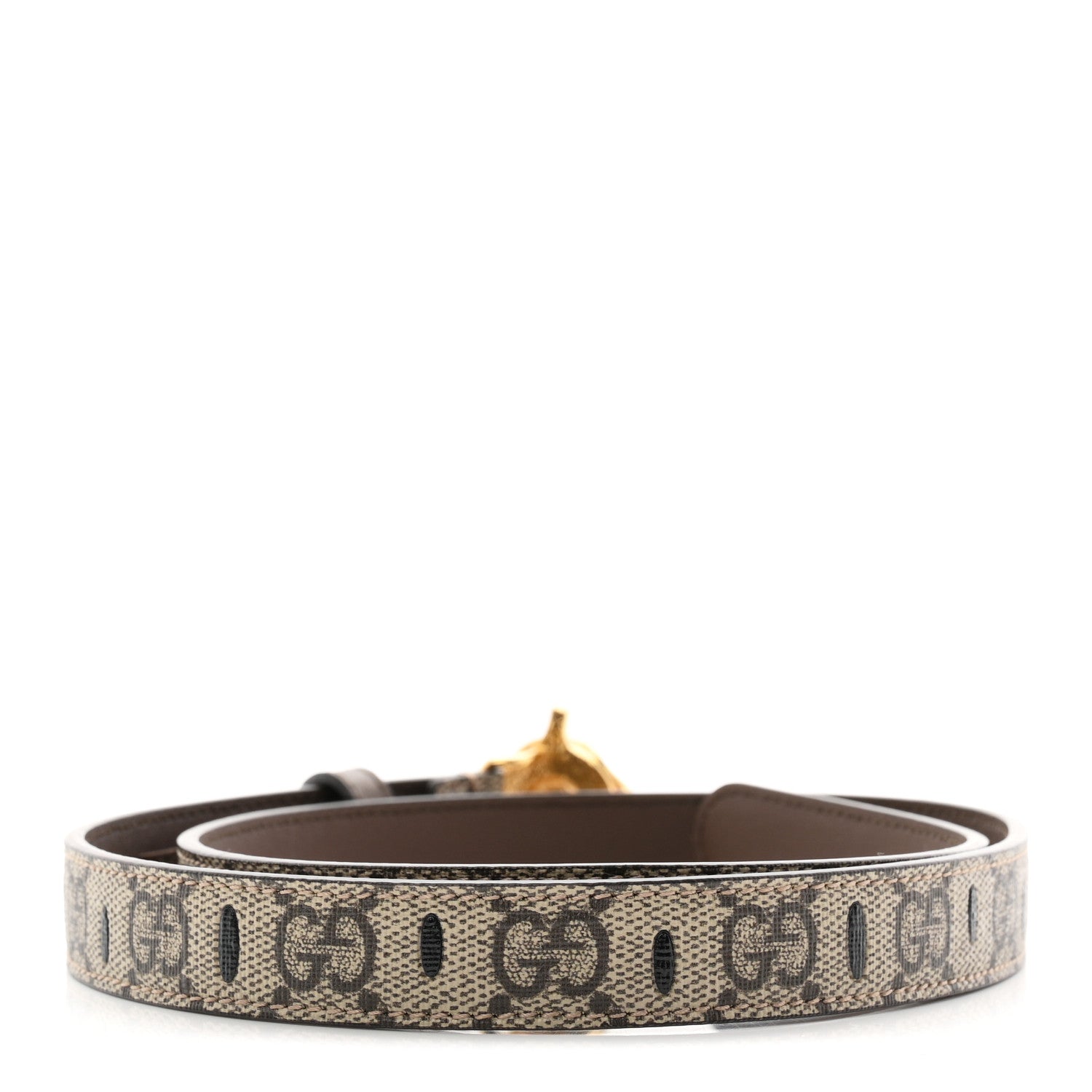 Gucci GG Supreme Monogram Calfskin Strawberry Buckle Thin Belt 80 32 Beige Ebony New Acero 2 of 5