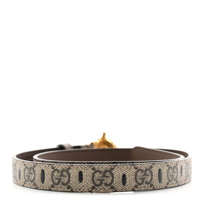 Gucci GG Supreme Monogram Calfskin Strawberry Buckle Thin Belt 80 32 Beige Ebony New Acero 2 of 5