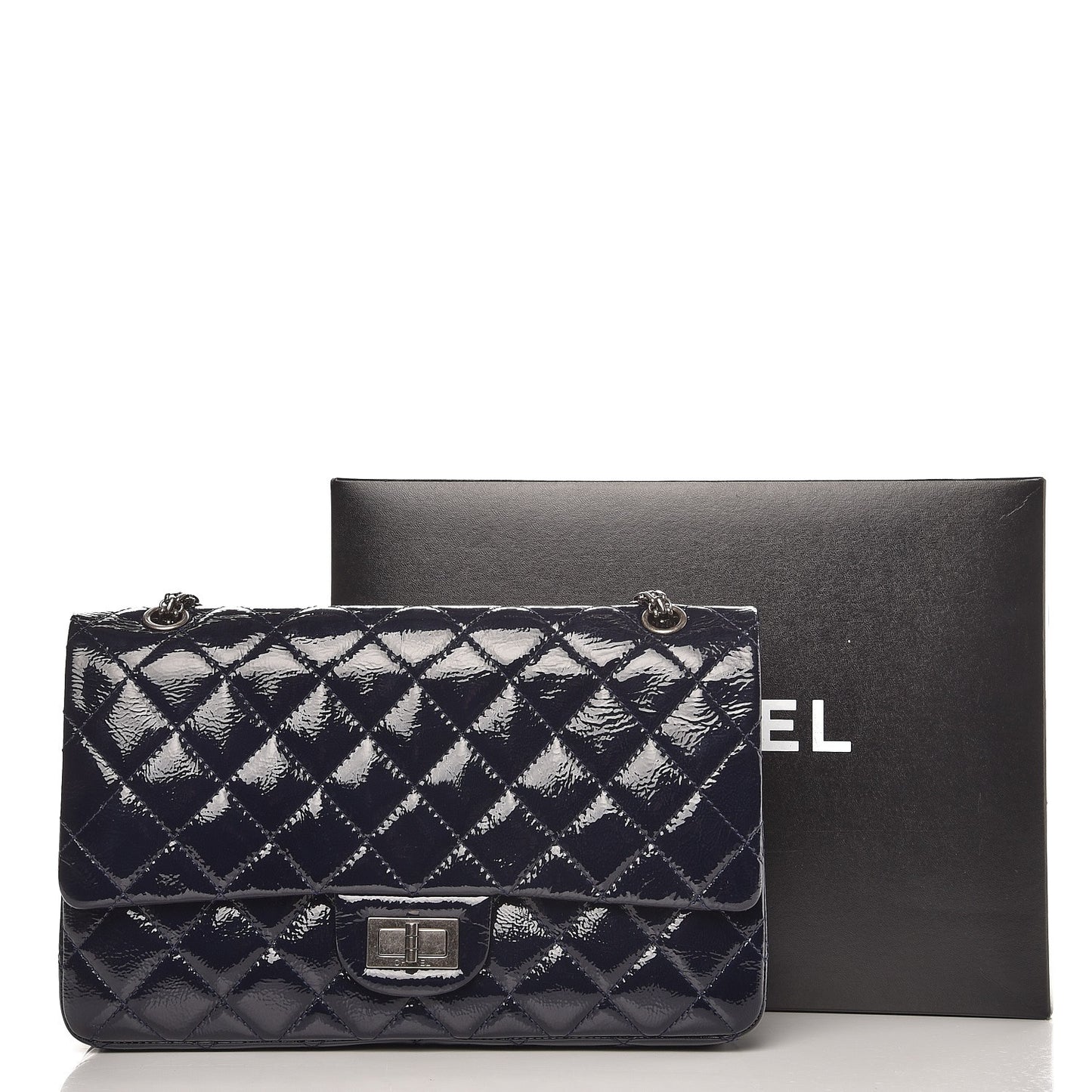 Distressed Patent Quilted 2.55 Reissue 227 Flap Dark Blue