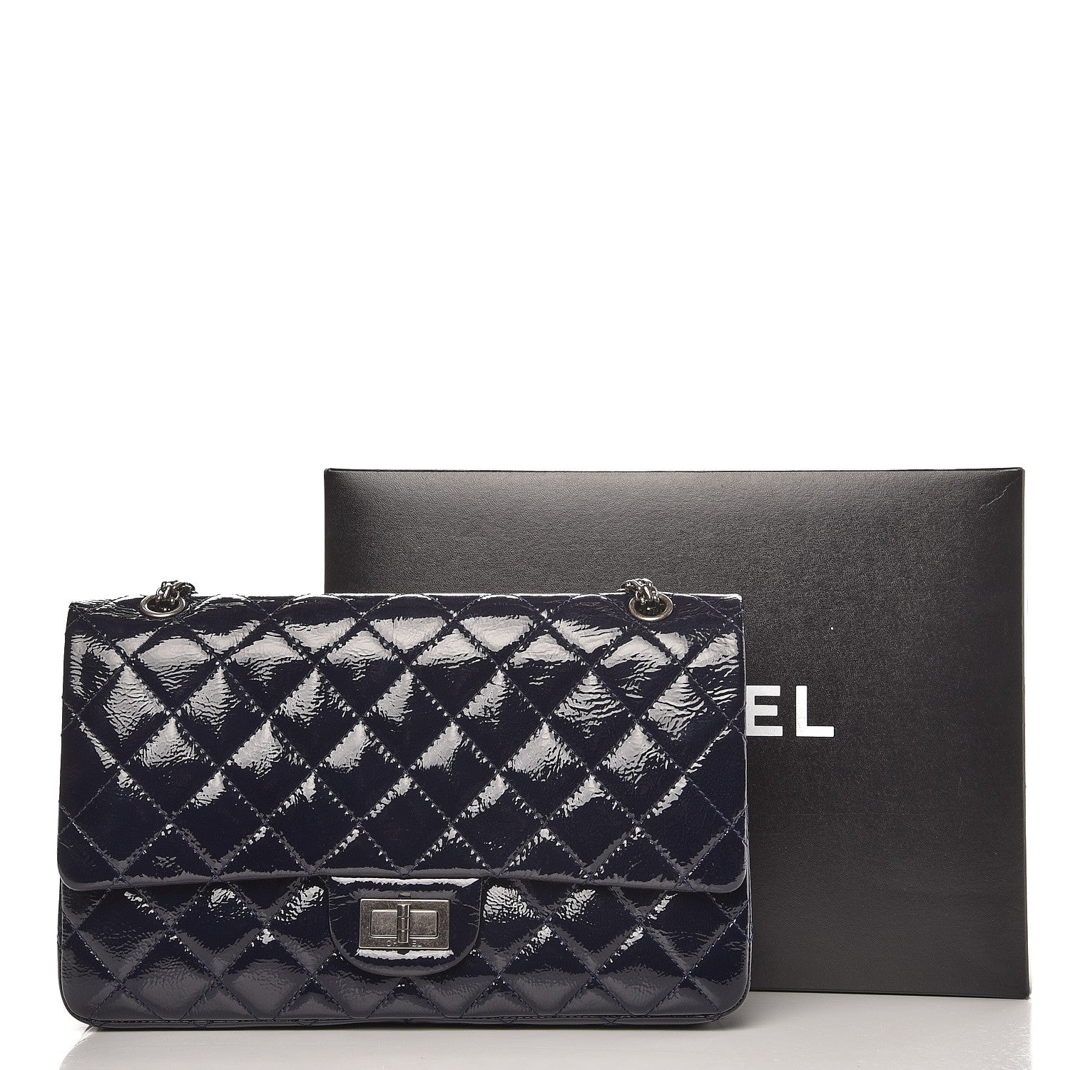 Chanel Distressed Patent Quilted 2.55 Reissue 227 Flap Dark Blue 10 of 10