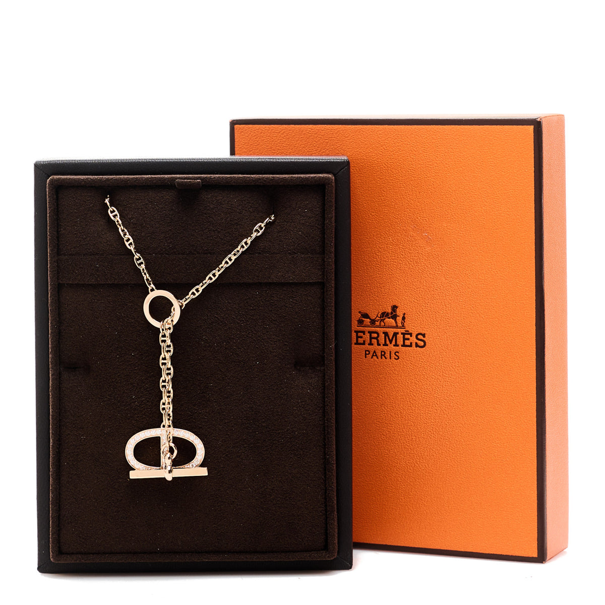 Hermes 18K Rose Gold Diamond GM Chaine D'Ancre Contour Pendant Necklace ST 6 of 6