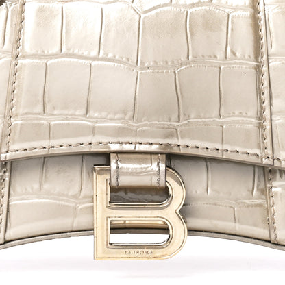 Balenciaga Metallic Shiny Calfskin Crocodile Embossed Hourglass Top Handle Bag XS Light Gold 9 of 12