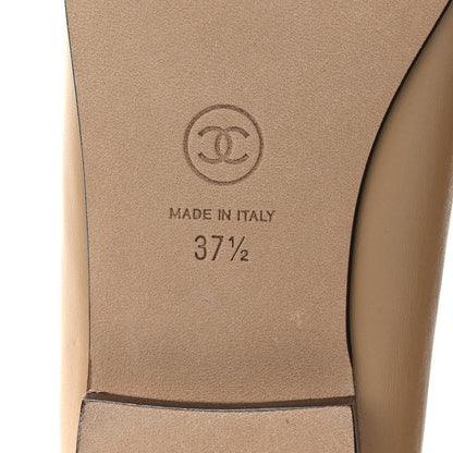 Chanel Lambskin Cap Toe CC Ballerina Flats 37.5 Beige Black 6 of 8