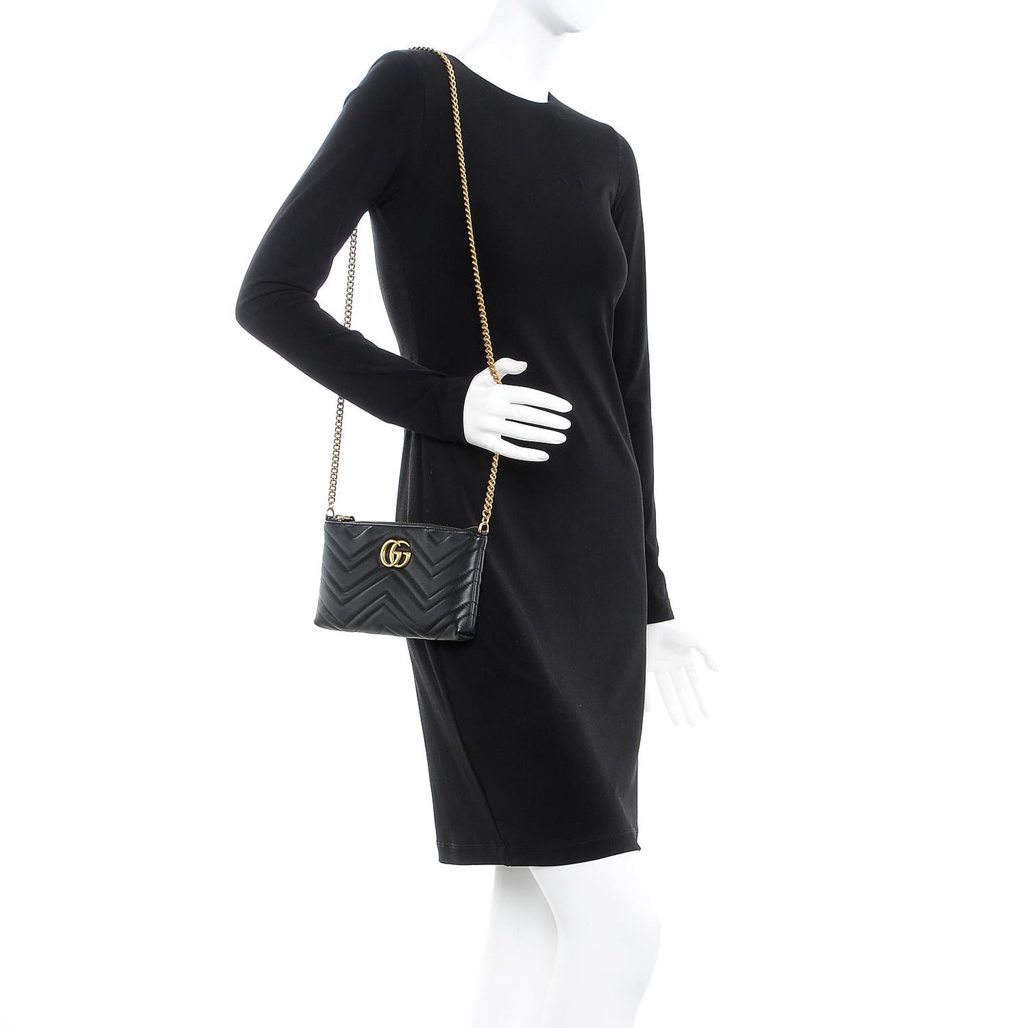 Calfskin Matelasse Mini GG Marmont Chain Bag Black