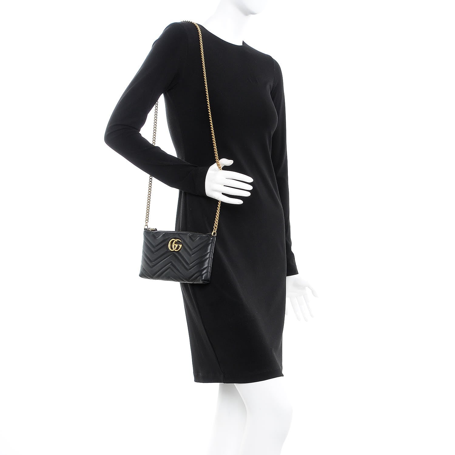 Gucci Calfskin Matelasse Mini GG Marmont Chain Bag Black 3 of 15