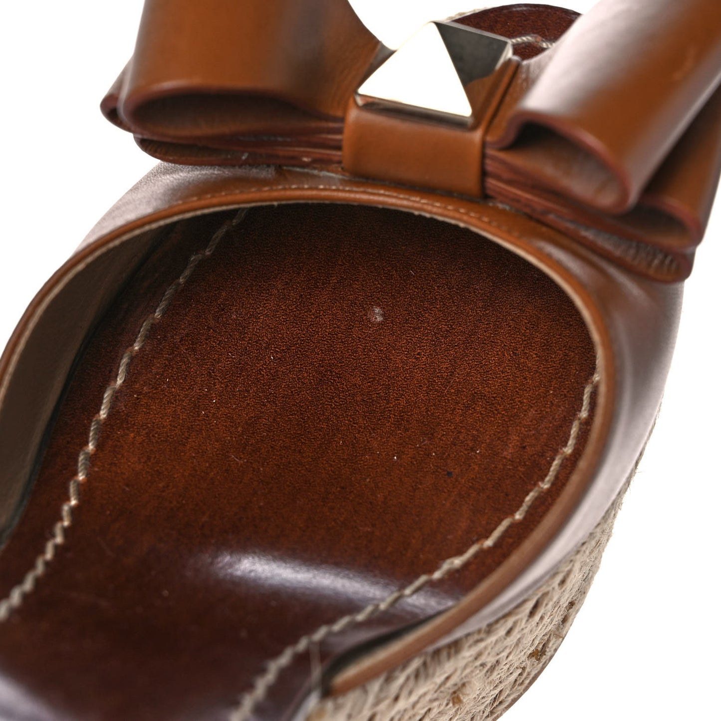 Nappa Rockstud Bow Espadrille Platform Wedge Sandals 39 Brown