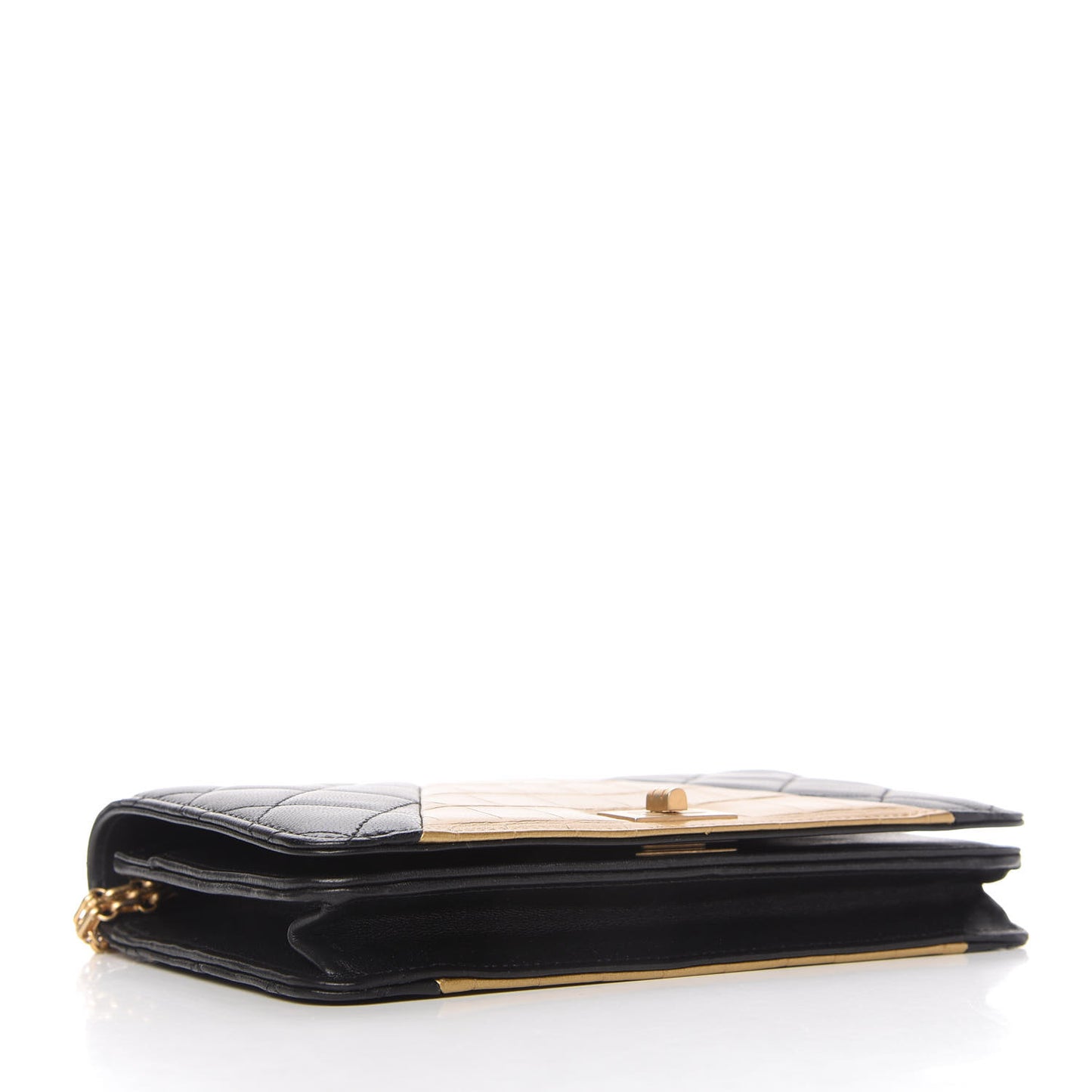 Lambskin Metallic Calfskin Crocodile Embossed 2.55 Reissue Wallet On Chain WOC Black Gold