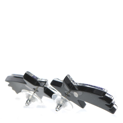 Chanel Resin Crystal CC Shooting Star Earrings Silver Purple 3 of 6