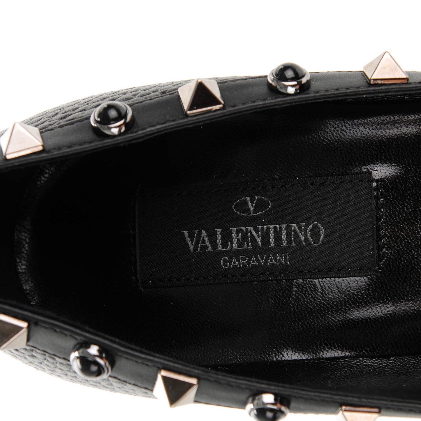 Pebbled Calfskin Onyx Rockstud Rolling 100mm Pumps 35.5 Black