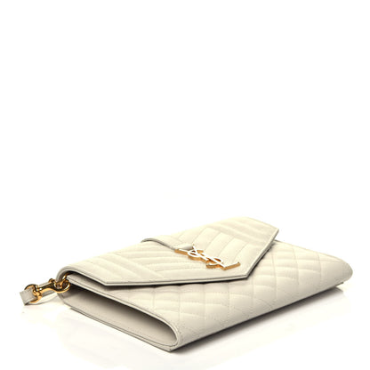 Saint Laurent Grain De Poudre Textured Mixed Matelasse Triquilt Monogram Clutch Blanc Vintage 4 of 7
