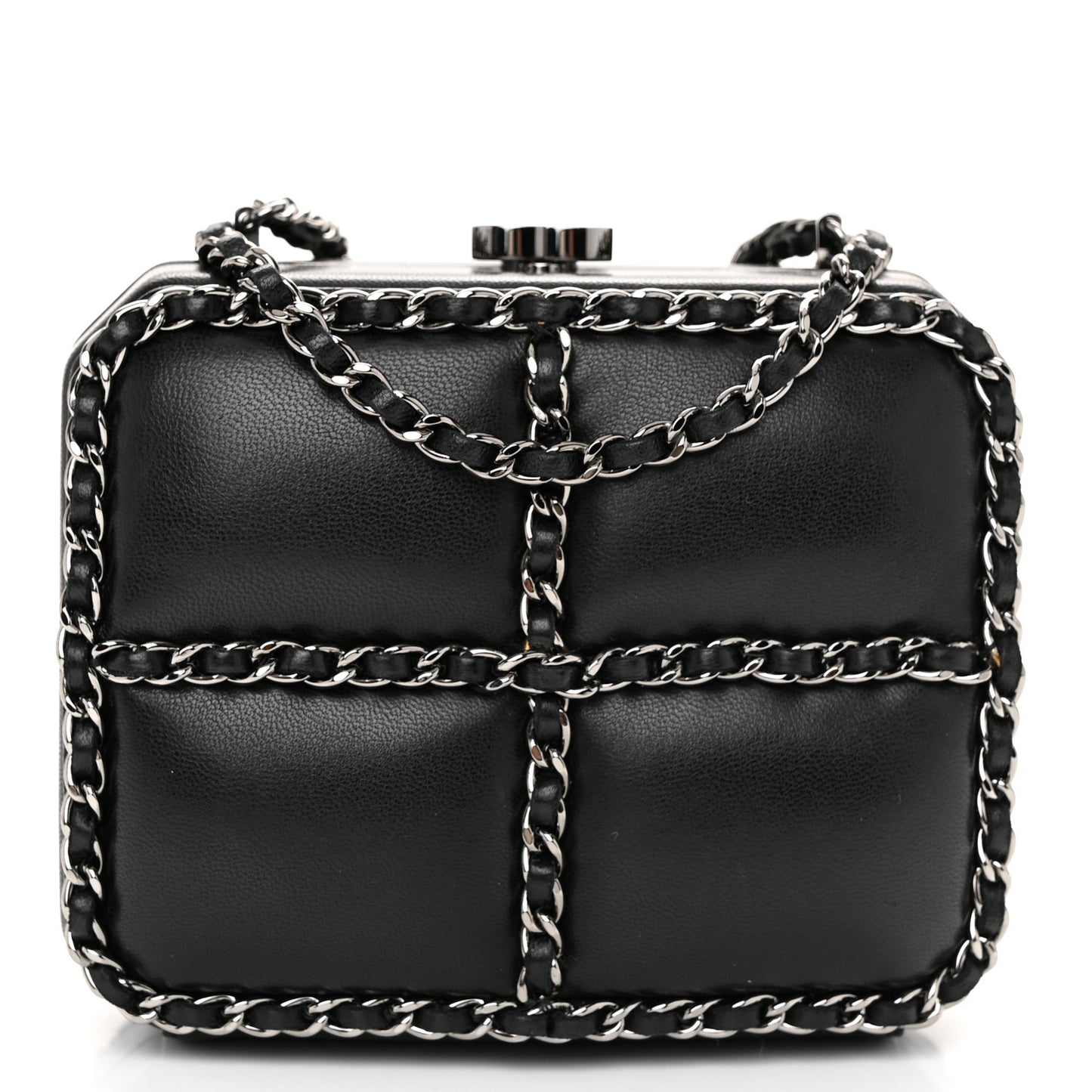 Lambskin Minaudiere Chain Clutch Black