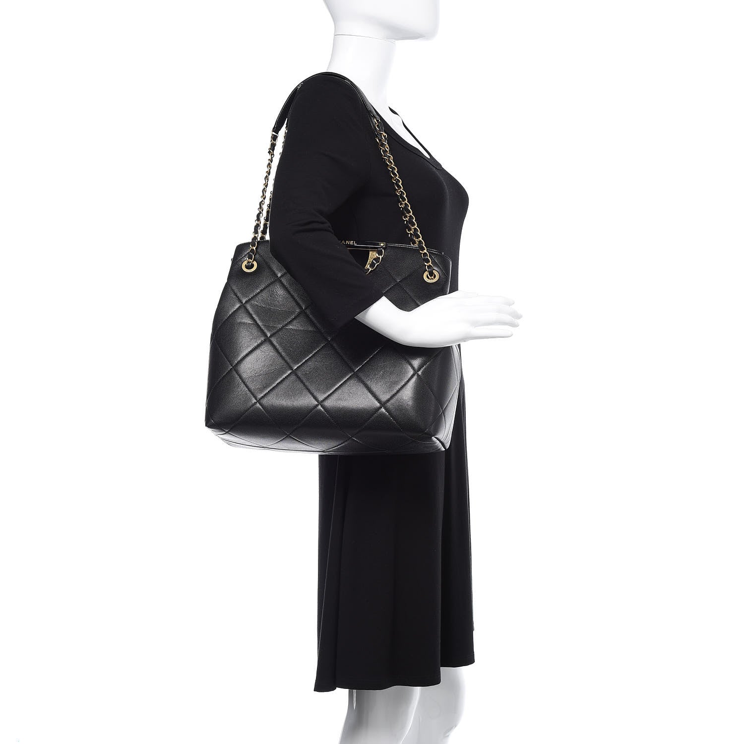 Chanel Caviar Quilted Large A Real Catch Shopping Bag Black 2 of 10