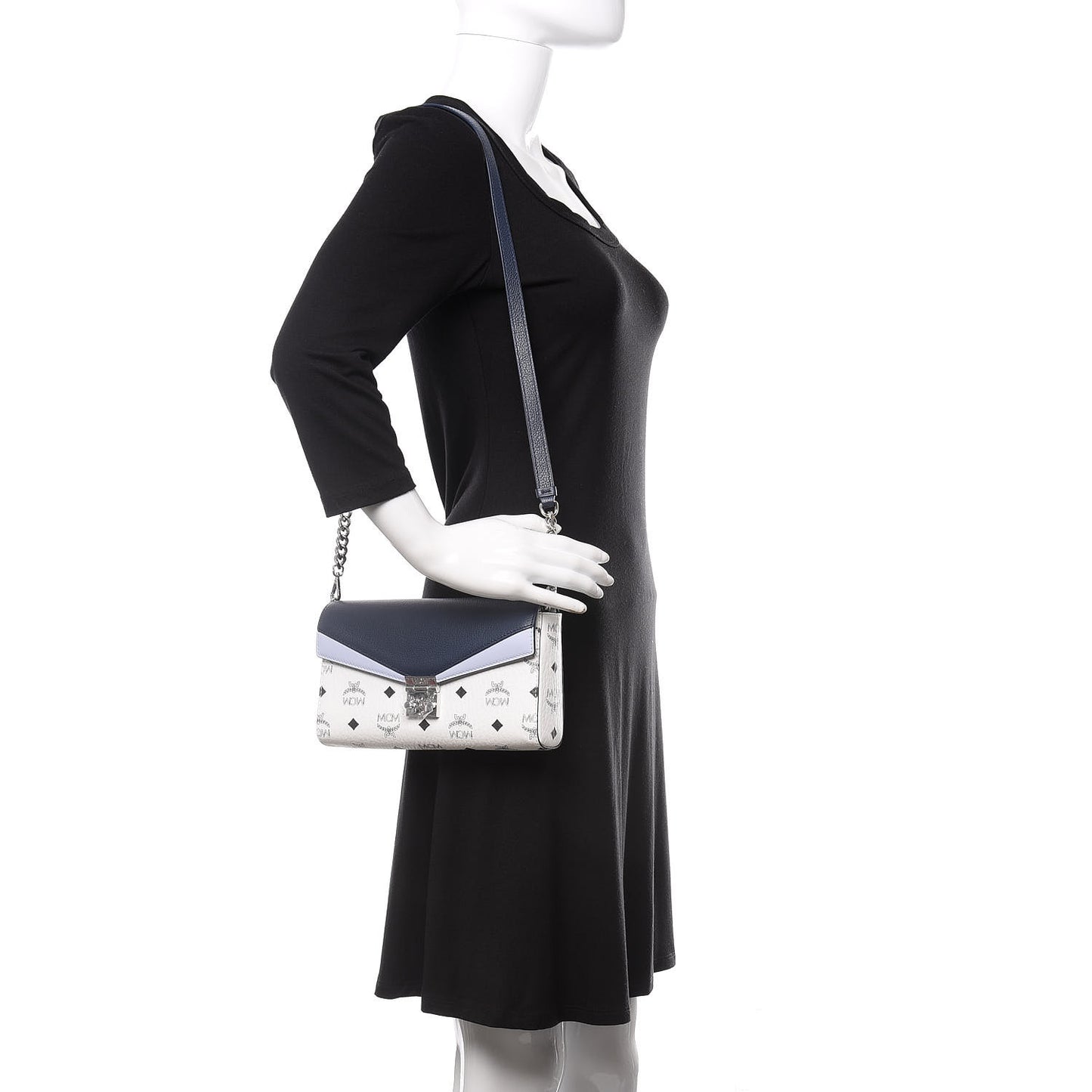 Calfskin Visetos Monogram Millie Color Block Crossbody Bag White Mood Indigo