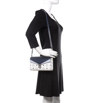 MCM Calfskin Visetos Monogram Millie Color Block Crossbody Bag White Mood Indigo 2 of 10