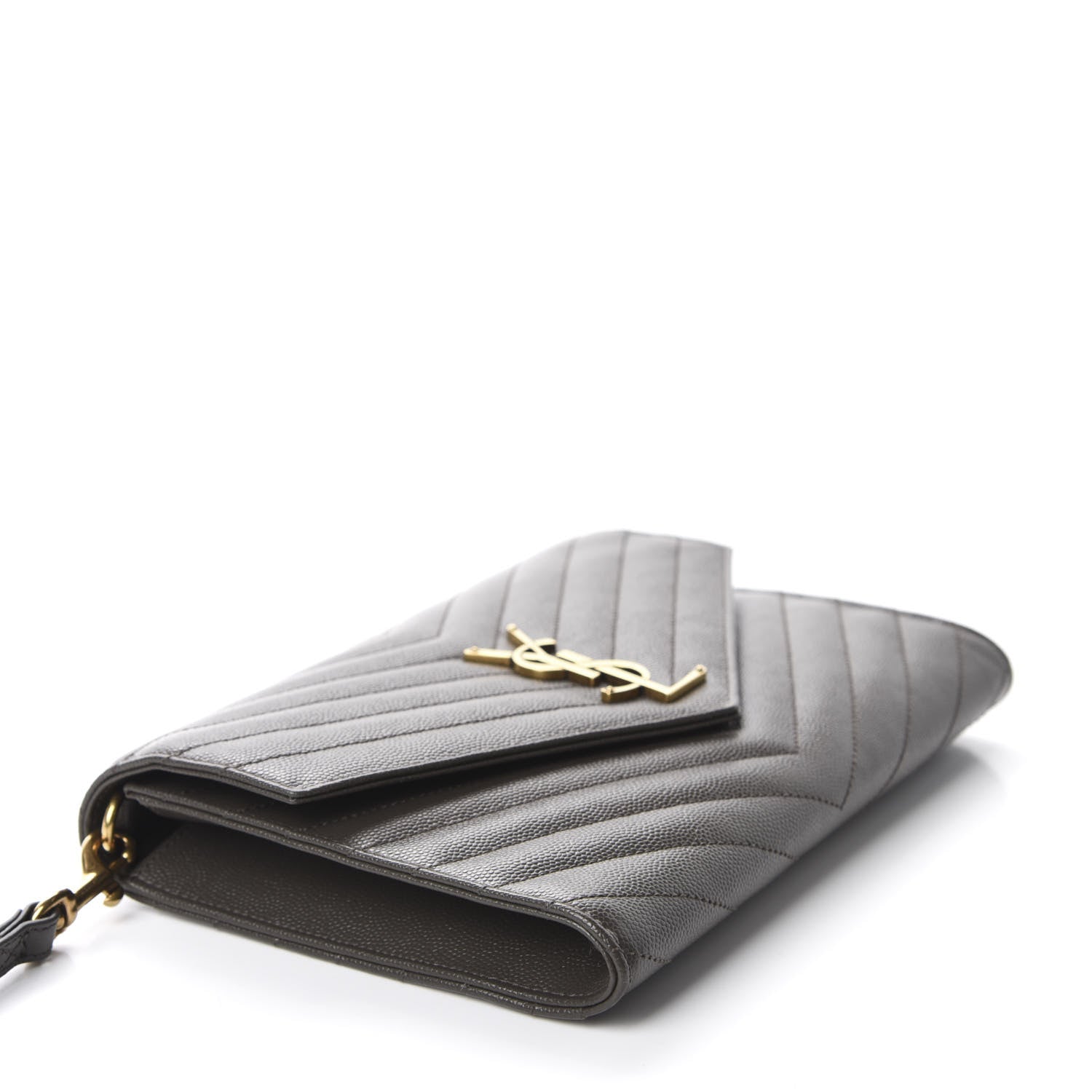 Saint Laurent Grain De Poudre Matelasse Chevron Monogram Envelope Clutch Earth 4 of 10