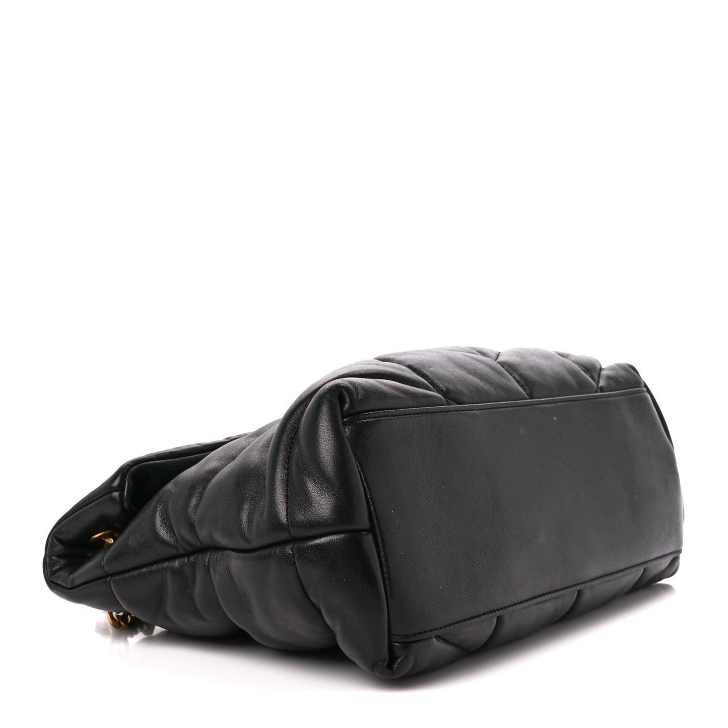 Lambskin Quilted Medium Loulou Puffer Monogram Chain Satchel Black