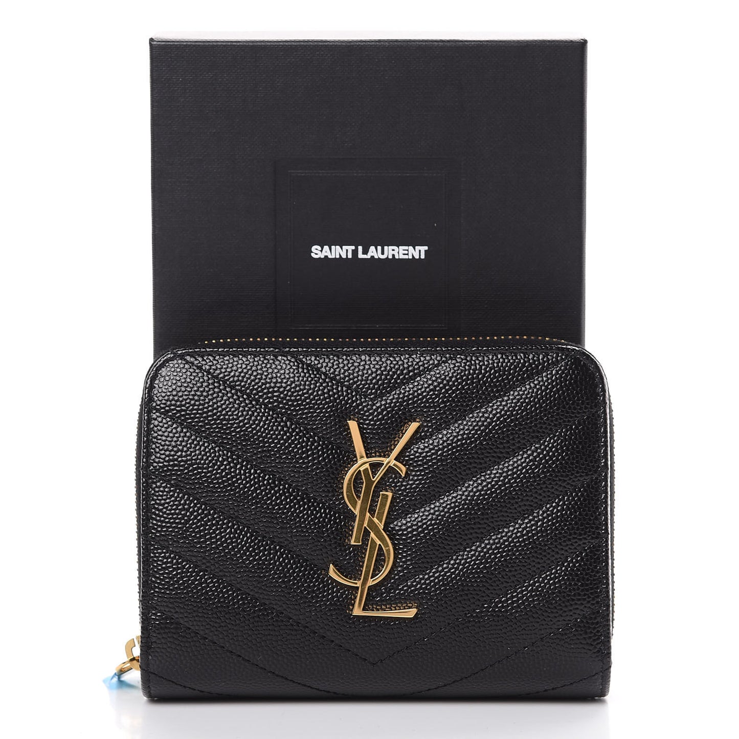 Grain De Poudre Matelasse Chevron Monogram Compact Zip Around Wallet Black