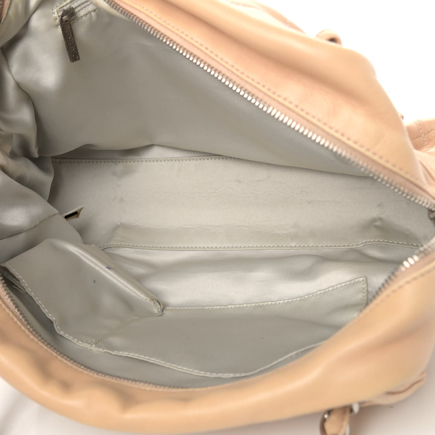 Lambskin Quilted Medium Chain Around Tote Beige