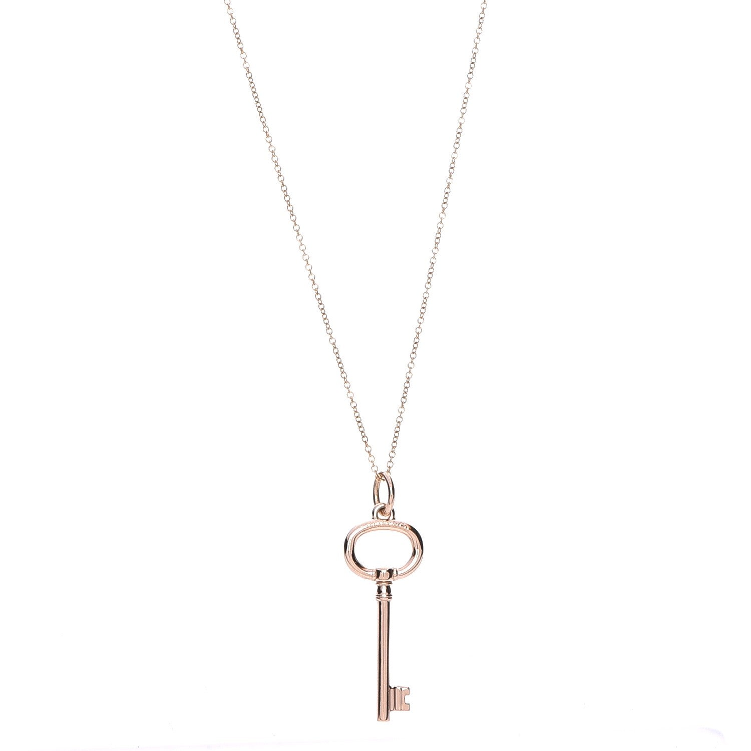 Tiffany 18K Rose Gold Small Oval Key Pendant Necklace 1 of 7