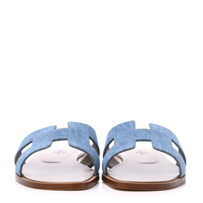 Hermes Denim Canvas Oran Sandals 37 Bleu Clair 2 of 9