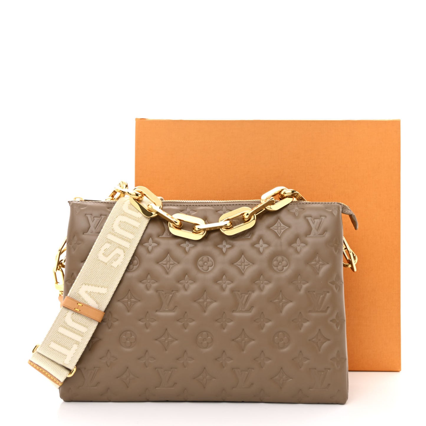 Lambskin Embossed Monogram Coussin MM Taupe