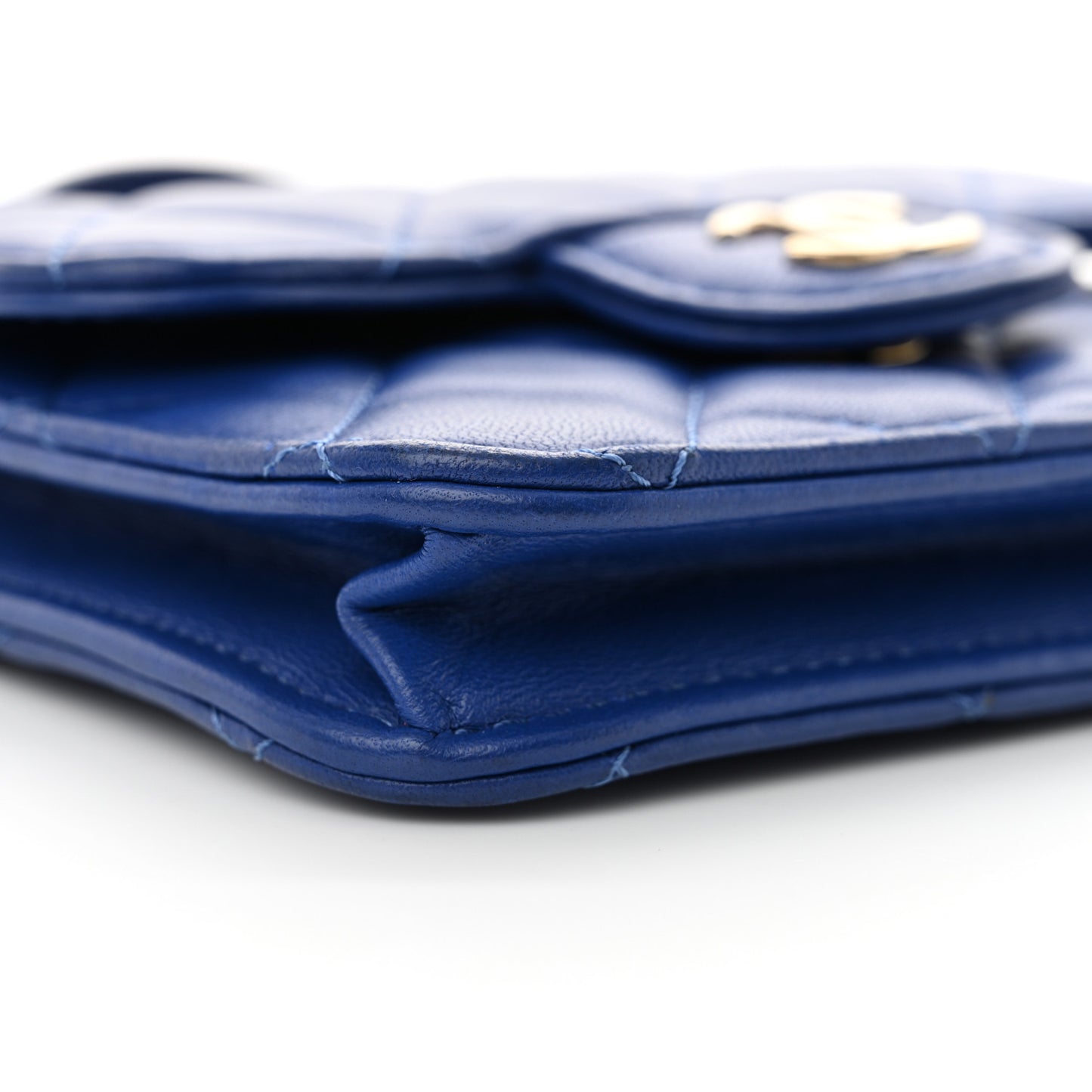 Lambskin Quilted Top Handle Flap Coin Purse With Chain Blue