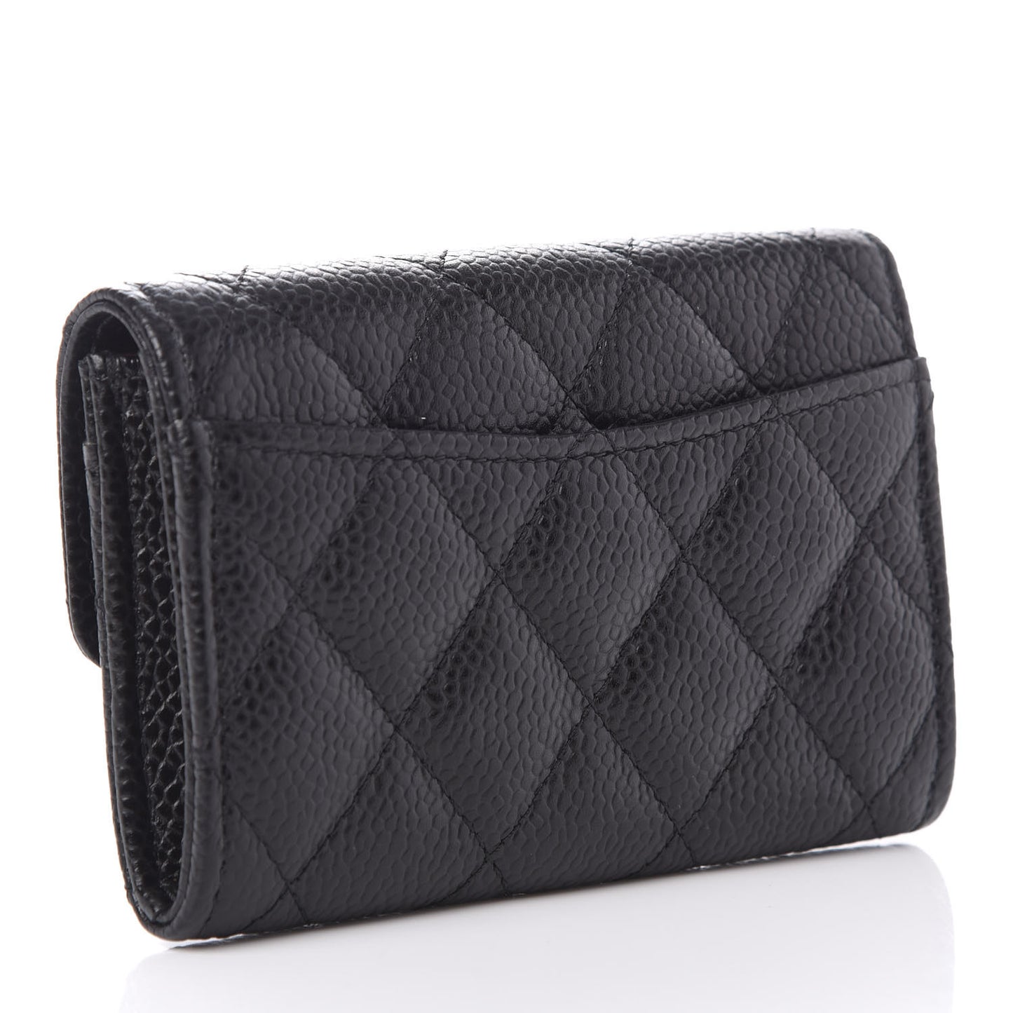 Caviar Quilted Flap Card Holder Wallet Black