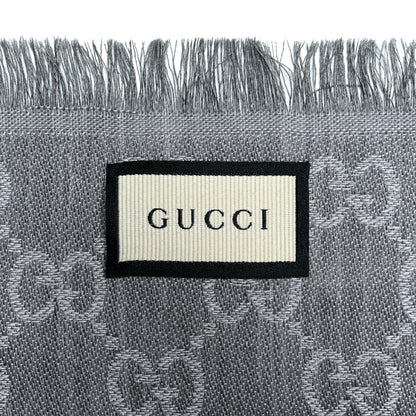 Gucci Wool Silk Monogram GGWeb Fringe Shawl Pearl Medium Grey 2 of 3