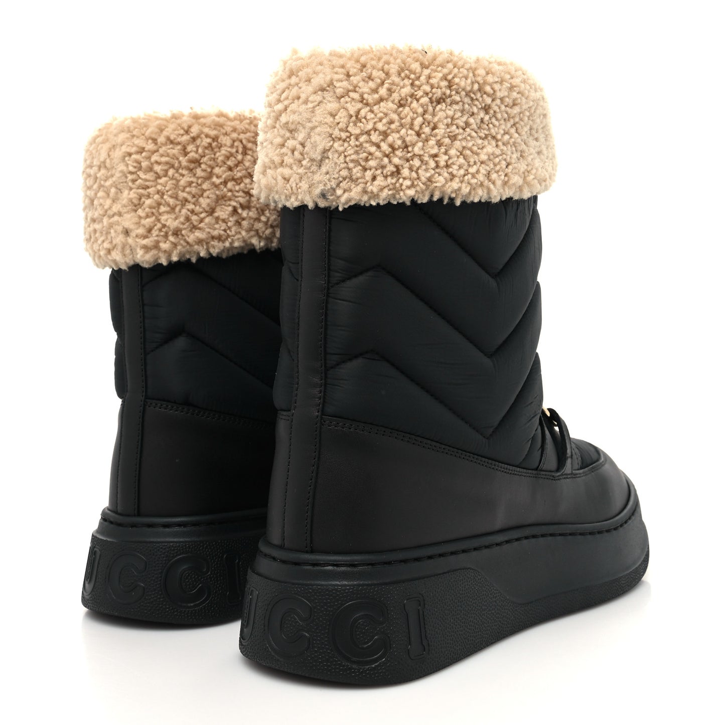 Nylon Quebec Calfskin Wool Chevron Quilted Mens Horsebit Snow Boots 8 Black Butterscotch