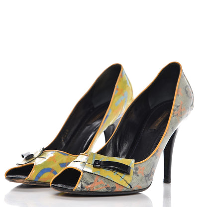 Louis Vuitton Monogram Pulp Karung Defile Peep Toe Pumps 40 Yellow 3 of 9