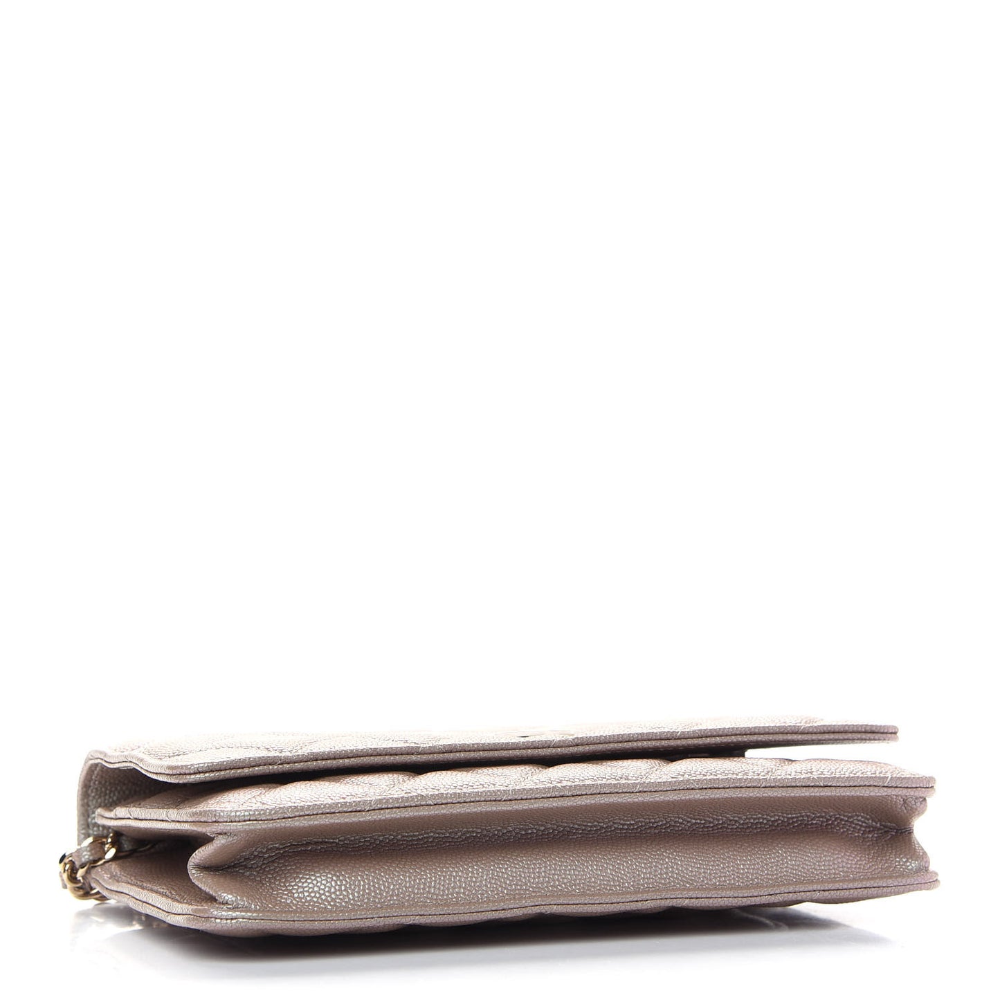 Iridescent Caviar Quilted Wallet On Chain WOC Beige