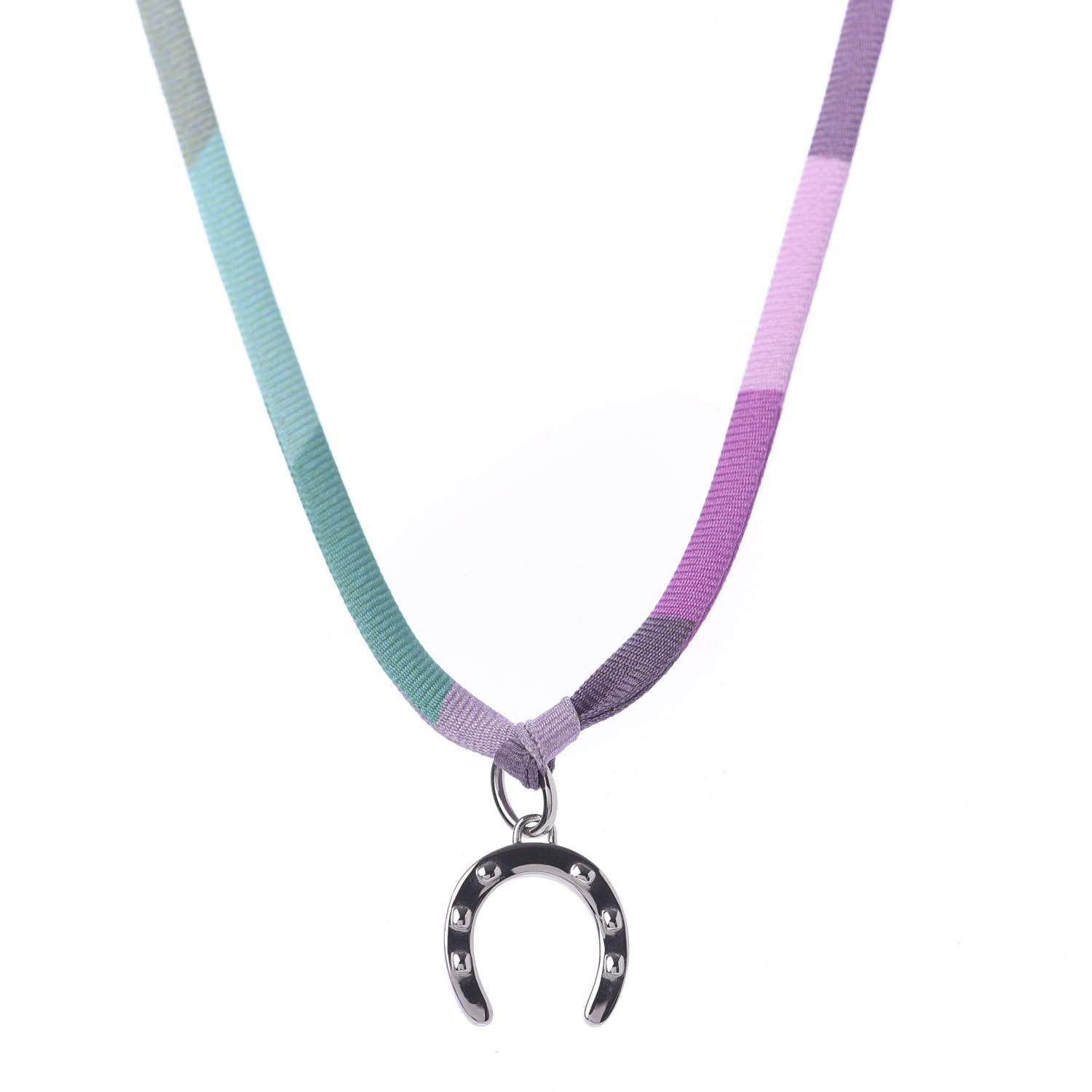 Hermes Palladium Silk Horseshoe Pendant Necklace Multicolor 1 of 4