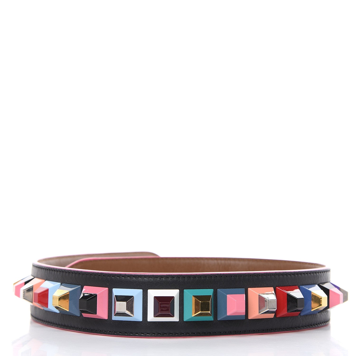 Fendi Vitello Dolce Plexiglass Bi-Color Studded Strap You Black Brownie Multicolor 2 of 4