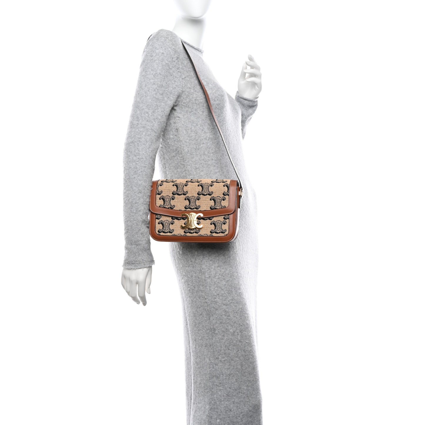Raffia Jacquard Calfskin Medium Triomphe Natural Tan